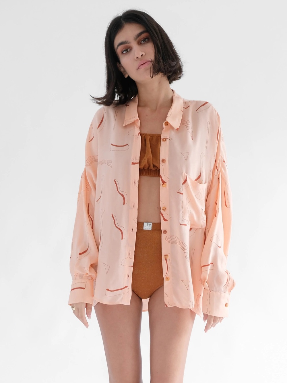 Light Peach Print Button-Down Shirt - Relaxed Fit